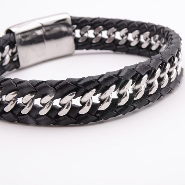 1pc Men's Premium Braided Leather Stainless Steel Buckle Chain Link - Stylish, Durable, and Versatile Accessory for Any Occasion - Image 6