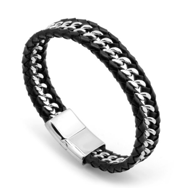 1pc Men's Premium Braided Leather Stainless Steel Buckle Chain Link - Stylish, Durable, and Versatile Accessory for Any Occasion - Image 3
