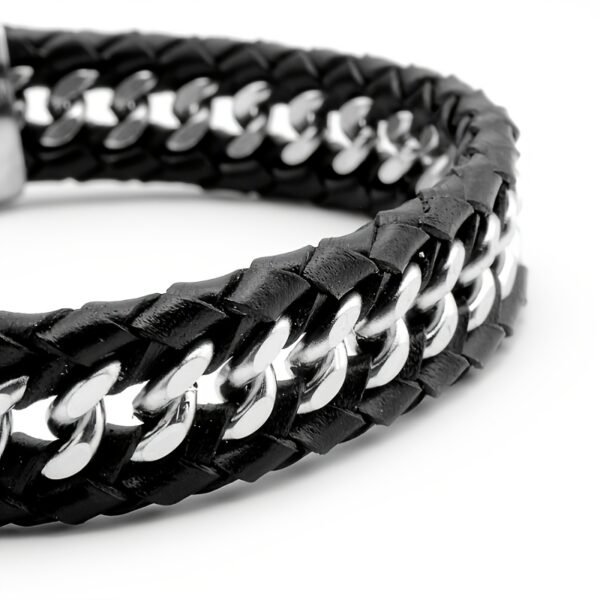 1pc Men's Premium Braided Leather Stainless Steel Buckle Chain Link - Stylish, Durable, and Versatile Accessory for Any Occasion - Image 5