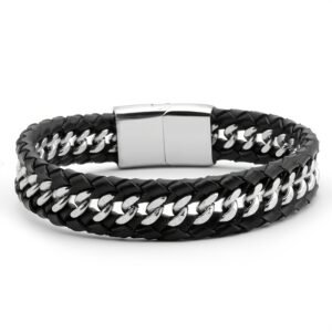 1pc Men's Premium Braided Leather Stainless Steel Buckle Chain Link - Stylish, Durable, and Versatile Accessory for Any Occasion