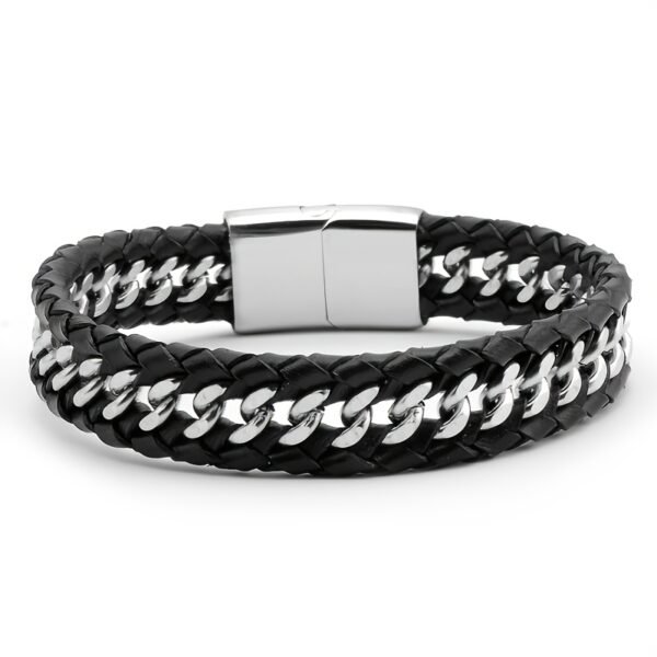 1pc Men's Premium Braided Leather Stainless Steel Buckle Chain Link - Stylish, Durable, and Versatile Accessory for Any Occasion