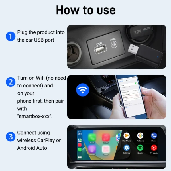 New Wired to Wireless CarPlay and Android Auto 2 in 1 Mini Adapter 5GHz WiFi5 for 99% Original Wired CarPlay/Auto Cars - Image 4