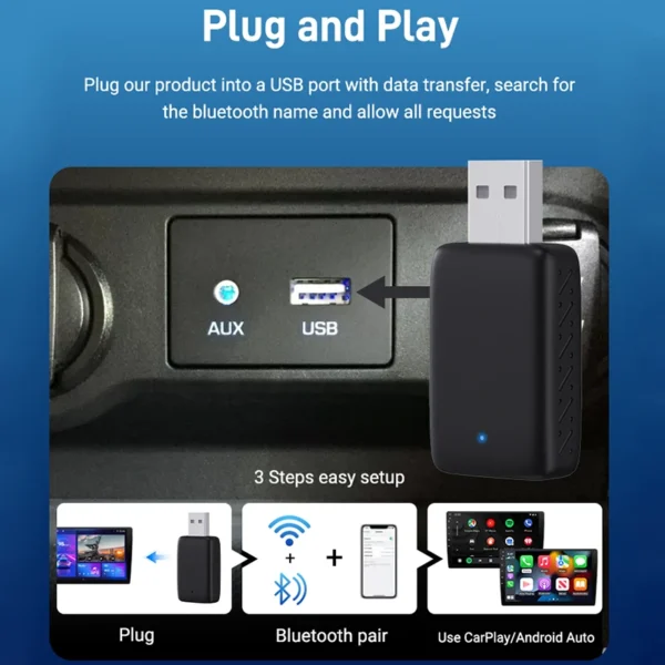 New Wired to Wireless CarPlay and Android Auto 2 in 1 Mini Adapter 5GHz WiFi5 for 99% Original Wired CarPlay/Auto Cars - Image 2