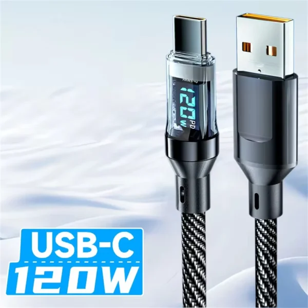 120W Type C to Type C Cable Phone Super Fast Charging Cable With LED Display - Image 7