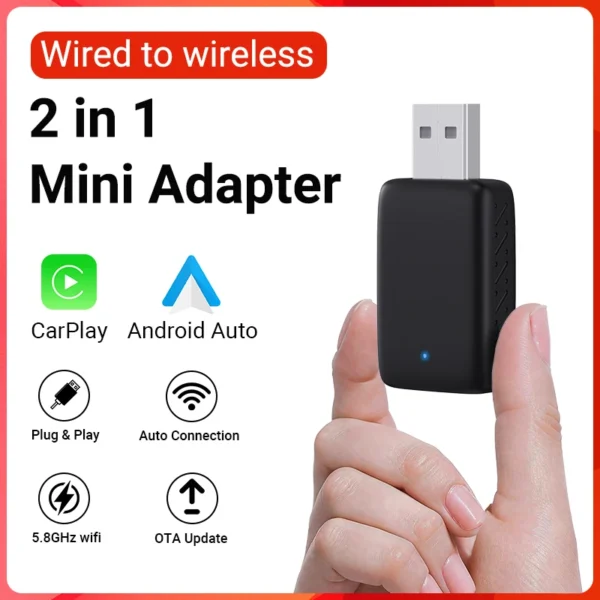 New Wired to Wireless CarPlay and Android Auto 2 in 1 Mini Adapter 5GHz WiFi5 for 99% Original Wired CarPlay/Auto Cars - Image 7